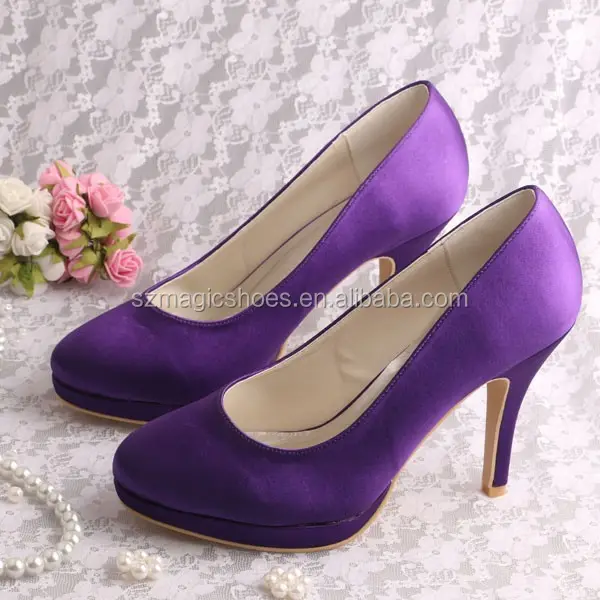 Handmade Purple Satin Wedding Bridal Shoes with Low Platform