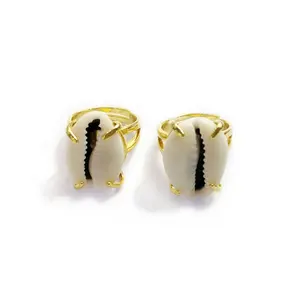 Natural Handmade Rings Cowries Shell Jewelry with 24k Real Gold Plated Women Genuine Sea Shell Ring