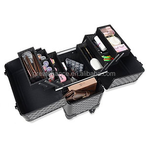 Valigia Professionale <span class=keywords><strong>per</strong></span> Trucco con Ruote, Trolley <span class=keywords><strong>per</strong></span> Cosmetici (Nero a Quadri) - Product Image 2