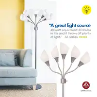 70 אינץ גבוה 5 אור רצפת מנורת עם באופן מלא מתכוונן זרועות לבן וגווני צבע כלול
