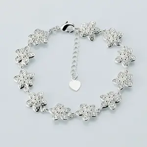 Rellecona-pulsera chapada en plata 925 con forma de flor, joyería, pulsera de plata para niña, joyería