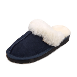 Mules personnalisées pour femmes, chaudes, en daim de vache, doublées de peau de mouton, respirantes, à bout fermé, semelle extérieure en EVA TPR, pour l'hiver, antidérapantes, chaussures d'intérieur - Product Image 4