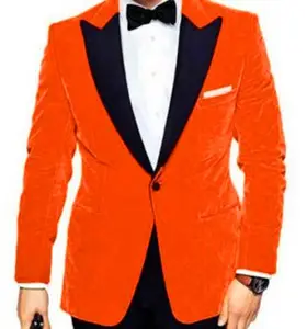 Autumn And Winter Orange Suits Men's Suit Slim Velvet Two-Piece Groom Wedding Dress Party Trend ZYL077