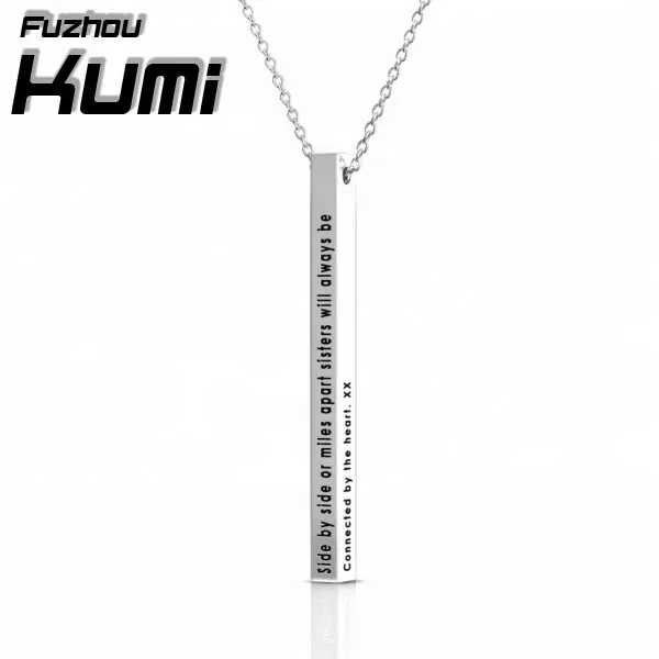 Four Sides Engraving Personalized Square Bar Custom Name Necklace Silver 925 Pendant For Women/Men Birthday Gift