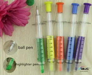 Multi colore promozionale highlighter della siringa penna del gel penna a sfera 2 in 1 penna