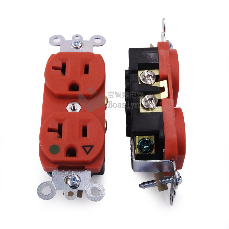 Orange Hospital Grade Receptacle Outlet, Duplex NEMA 5-20R, 20A, 125V Socket