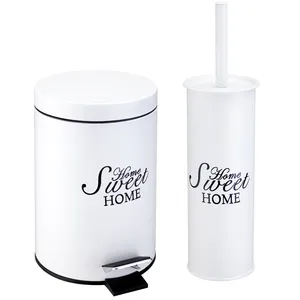 Bathroom customizable trash can waste bin and toilet brush holder set step bins