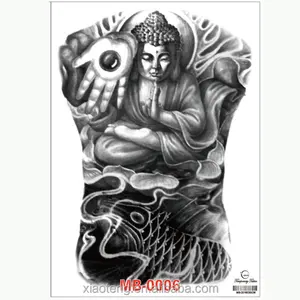Tatuajes Temporales resistentes al agua en la espalda, tatuajes de Buda negros, arte corporal grande, 34x48cm, 2016