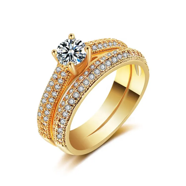 Classic Gold 18K Cubic Zirconia Rings Women Engagement Wedding Band Ring