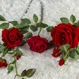 E-commerce exclusive Pétala espessamento de alta qualidade flor artificial bouquet de rosas de seda vermelho Em estoque