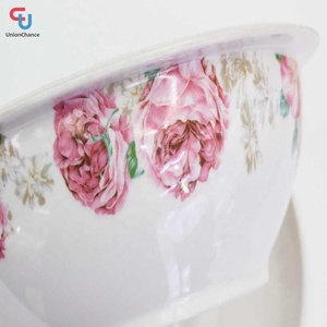 Cheap OEM eco friendly 100% melamine plastic Fruit pattern style Microwave heating bowl with bowl lid