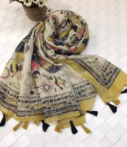 2018 Nouvelle bohême beauté longue femme usine viscose imprimé géométrie gland écharpe hijabs avec franges colorées