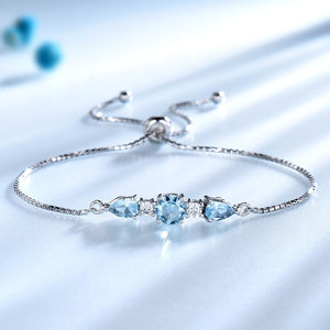 Pulseras de Plata para Mujer, Plata de Ley 925, Brazaletes con Topacio Azul Cielo, Pulsera de Tenis Ajustable, Joyería para Mujer - Product Image 1