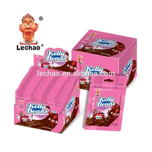 Factory Wholesale Chocolate Coating Gummy Fruit Flavored Jelly Beans Halal Soft Chewing Candy Chocolate Beans in bag