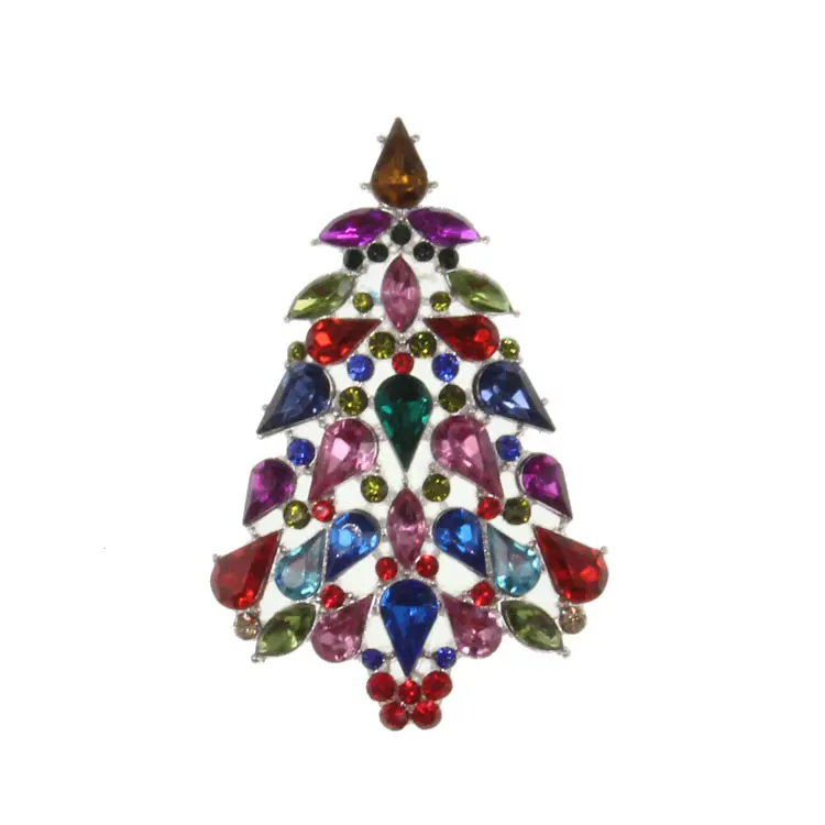 * 43*65mm de cristal colorido árbol de Navidad broche de diamantes de imitación broche de árbol de Pin de solapa