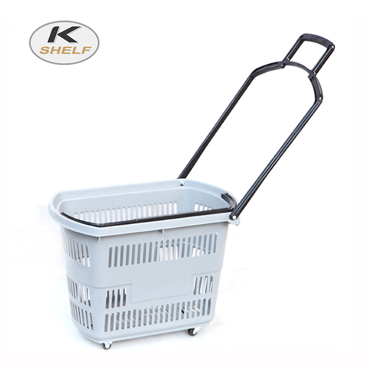 Пластиковая корзина для покупок с колесами большой емкости для продуктового магазина супермаркета