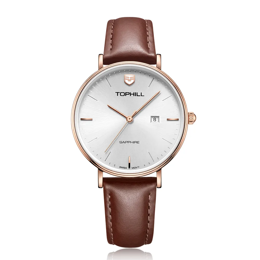 Casual Women Minimalist Quartz Brown Leather Strap Couple Date Wrist Water Proof Watches