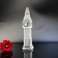 Vente en gros d'art et de décoration de table à collectionner ou cadeau touristique Londres souvenir Big Ben tour modèle sublimation horloge en cristal