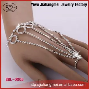 Women Jewelry bracelet with ring Rhinestone bracelet and ring connected