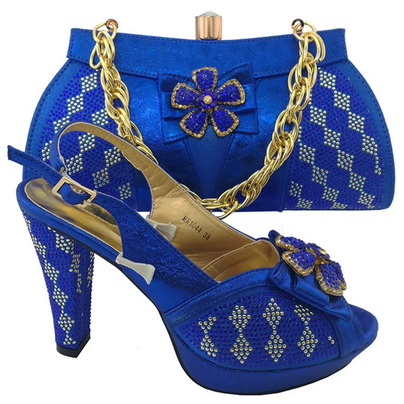 Sinyafashion Nigeria Fancy Royal Blue Women Wedding Italian Shoes And Bag Set