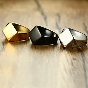 Wholesale stainless steel blank gold black plated men square diamond shape jewelry rings
