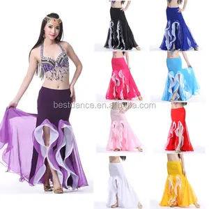 BestDance Womens Girls Belly Dance Costume Split Skirt Indian Dancing Long Wrap Skirt Elastic Waist