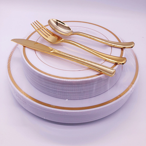 Dùng một lần <span class=keywords><strong>Red</strong></span> Gold giá rẻ giá PS nhựa bạc thiết lập dao kéo cho các bên đám cưới - Product Image 4