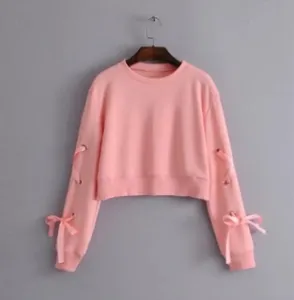 Jersey de manga raglán para mujer, top corto liso rosa con capucha de satén