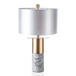 Simig照明设计师现代美国简约灰色圆柱形大理石金属创意台灯客厅卧室床头