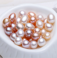 Perles naturelles pour eau douce, de forme ovale, forme de riz, gouttes, naturelles, semi-percées, sans trous, de 9-7-8mm