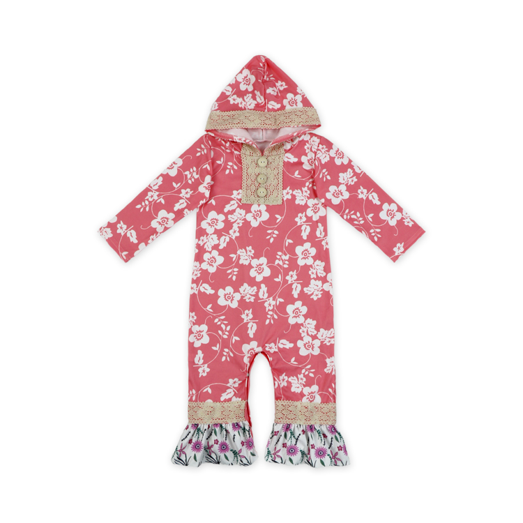 Оптовая продажа; розовый цвет; белый; цветочный принт; кружевная Одежда для маленьких девочек; комбинезон; костюм