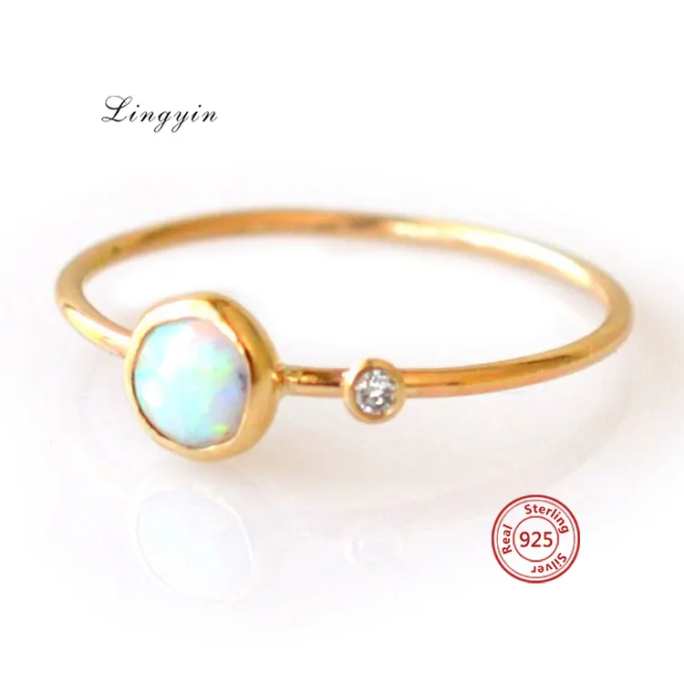 Classic precious stone ring sterling silver diamond round opal 14k gold jewelry wholesale ring