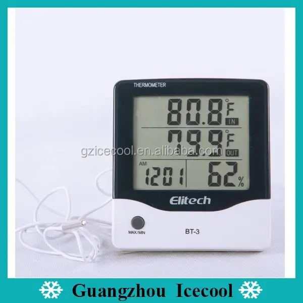 Elitech Indoor/ Outdoor Digital lcd termômetro higrômetro higrômetro temperatura BT-3 com tela LCD de grandes dimensões