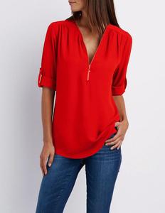 Blus Chiffon Kasual Vintage Wanita Kerah V Resleting Setengah Ukuran Besar Plus Longgar Fit Panjang Musim Gugur Vintage Blusa Feminina Vestidos - Product Image 6