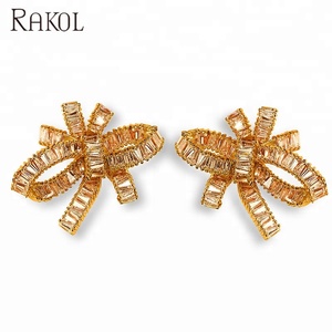 RAKOL EP366 <span class=keywords><strong>Orecchini</strong></span> da Sposa alla Moda in Cristallo Placcati Oro <span class=keywords><strong>Rosa</strong></span> con Design a Fiocco in Rame Placcato Oro Certificati - Product Image 2