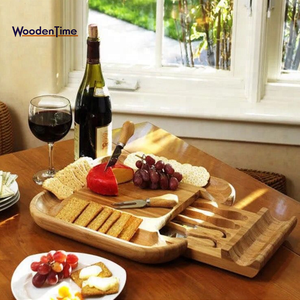 multifunción al por mayor orgánico ecológico sándwich de bambú tabla de cortar <span class=keywords><strong>queso</strong></span> con deslizable cuchillo utensilios conjunto - Product Image 2