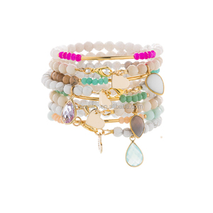 Bracelet en pierres précieuses pour femmes, perles, métal doré, breloques, druse, Tube élastique, nouveau Design, - Product Image 1