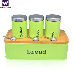 Mint <strong>Green</strong> Set of 4 Kitchen <strong>Bread</strong> <strong>Bin</strong> Round Metal Food Canister <strong>Bin</strong> - Product Image 4