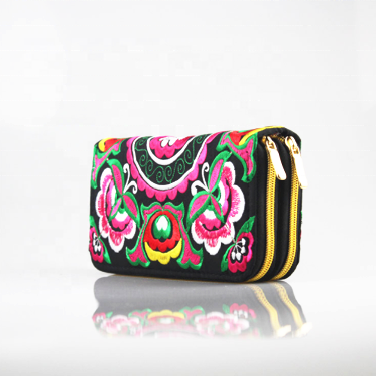 Wholesale Double Zipper Handbag Embroidery Wallet For Women