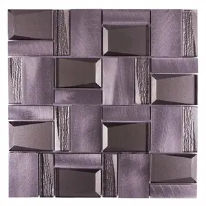 Luxury Glitter Kim Loại Nickle Xám 3D Vát Nhôm Kính Mosaic Cho Tường Bếp Backsplash