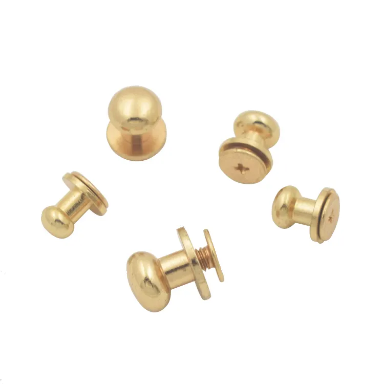 Wholesale decorative solid brass metal installing head screw back button studs for leather bag
