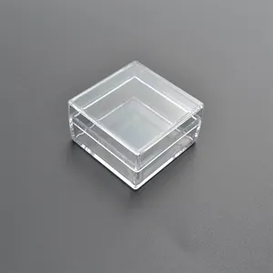 40*40*24mm crystal polystyrene clear plastic unhinged fancy square ring gift box for wedding