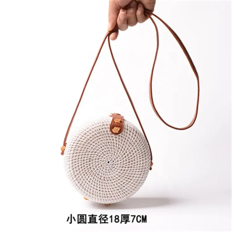 2024Popular Bali Island Hand Woven Handbag Small Round Handmade Rattan Straw Bag Bohemia Mini Summer Beach Circle Shoulder Bag