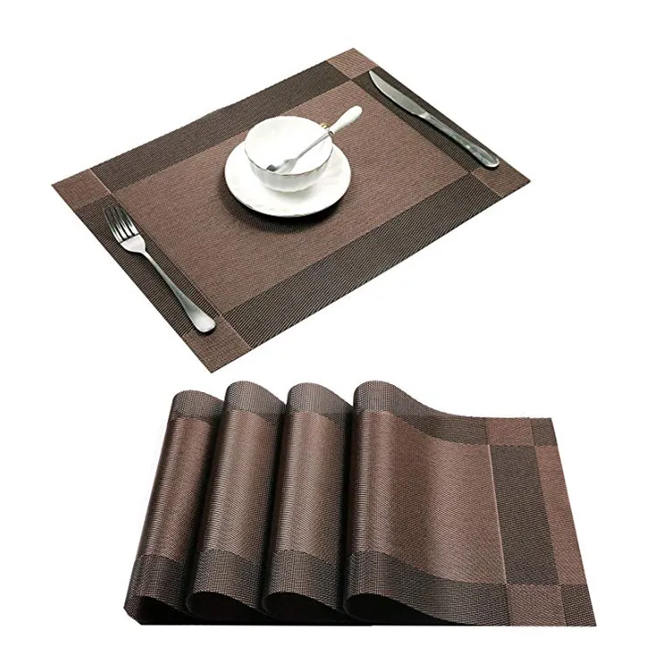 Kitchen Restaurant Using Customized Waterproof Gray Color Gift set PVC Woven mat, vinyl table Plate mat