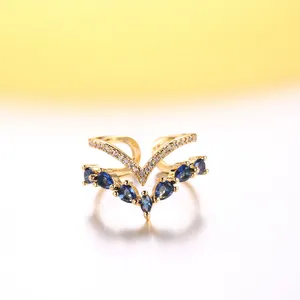 New fashion bling bling gold ring for women 18k yellow gold eternity band ring v shape rings