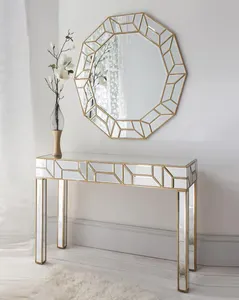 Geometria Gold Mirrored Console Tafel Ronde Spiegel Set