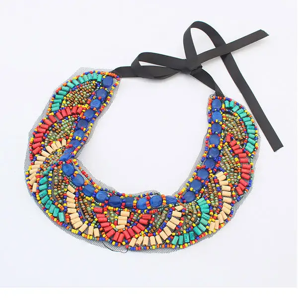 Colorful handmade fake collar 2014 low price vogue jewellery unique stone necklace indian seed bead necklace PN1362