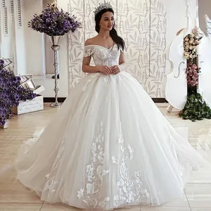 Vestidos de noiva princesa fora do ombro, de noiva com aplique, renda, frente única, 2021