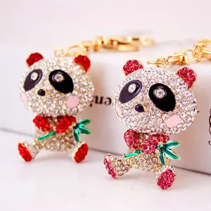 Lovely Cute Panda Bear Keychain White Black Rhinestone Key Chain Holder Crystal Keyring for Woman Bag Car Ornaments Porte Clef