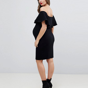 Spalle Grosso Donne Maternità Volant Wrap Dress Sexy Black Dress <span class=keywords><strong>Midi</strong></span> - Product Image 2